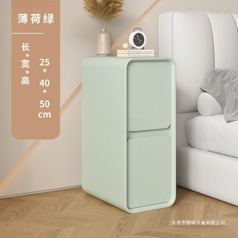 Ultra-Thin Solid Wood Nightstand with Soft Upholstery for Small Spaces, Minimalist Cream Style Bedroom Bedside Cabinet