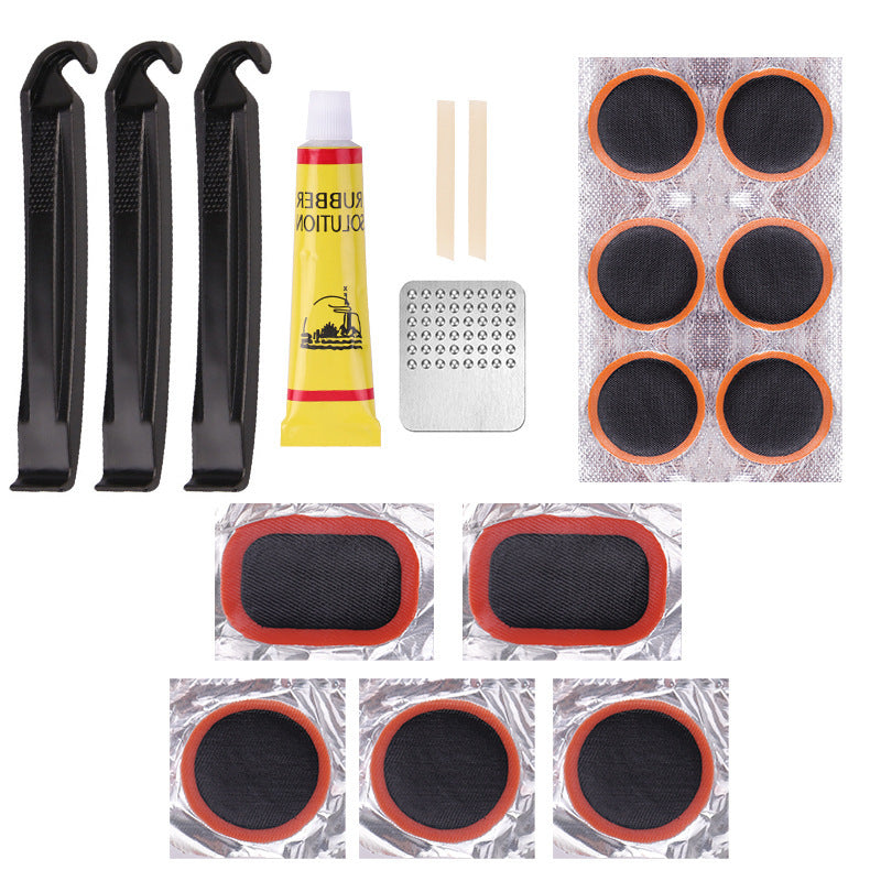 Bicycle Tire Repair Kit with Glueless Patches and Pry Bars for Mountain and Road Bikes