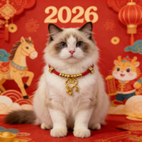Pet New Year Cat Collar with Longevity Lock, Auspicious Dragon Year Scarf, Adjustable Necklace for Cats and Small Dogs