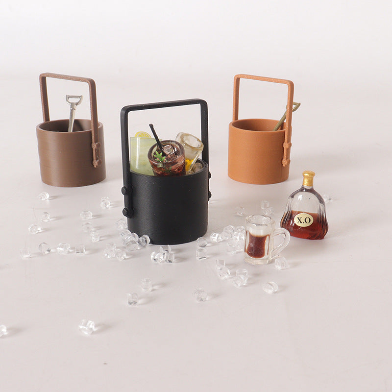 Dollhouse Miniature Camping Ice Bucket OB11 Blythe Doll House Bar Scene Accessories Simulation Portable Water Bucket Prop