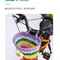 Kids Bicycle Basket Woven Front Handlebar Basket for Balance Bikes Scooters Retro Style