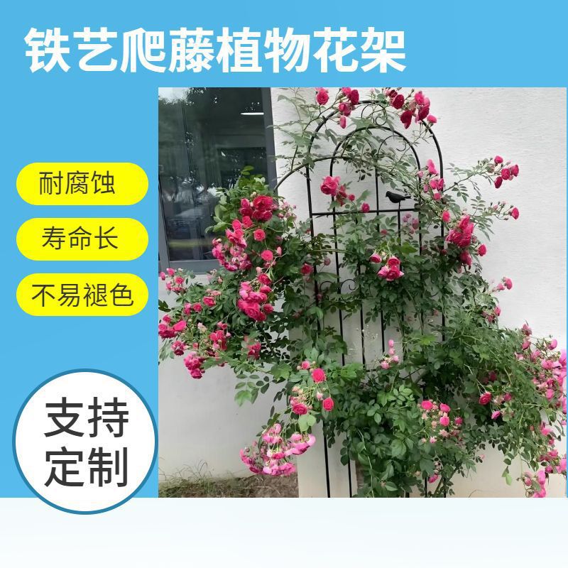 Wrought Iron Climbing Plant Trellis, Black Metal Garden Arch for Roses and Clematis, Outdoor Balcony Flower Support Frame