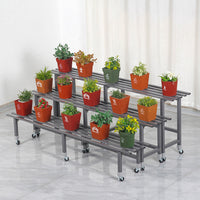 Multi-tier Carbon Steel Rolling Plant Stand with Wheels, Modern Indoor/Outdoor Flower Pot Rack for Balcony and Patio