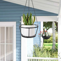 Metal Hanging Basket Planter for Indoor Outdoor Plants, Iron Art Suspended Flower Pot with Chain