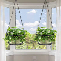 Metal Hanging Basket Planter for Indoor Outdoor Plants, Iron Art Suspended Flower Pot with Chain