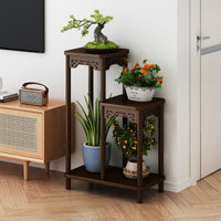 Solid Wood Flower Stand Chinese Style Balcony Living Room Floor-standing Multi-layer Plant Pot Rack for Succulents Green Dill