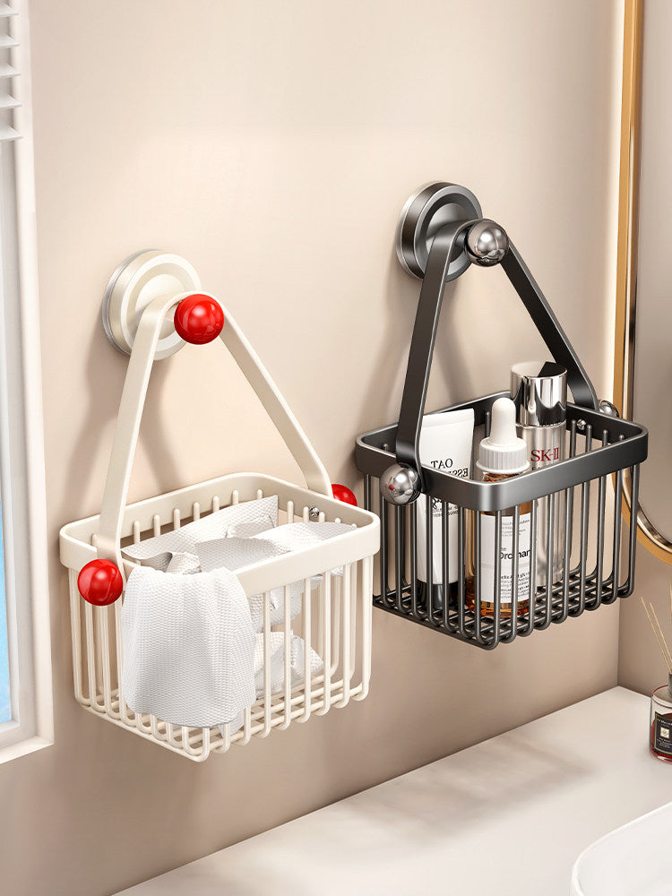 Wall-Mounted Suction Cup Facial Tissue Storage Basket for Bathroom Countertop, Draining Organizer for Used Face Towels