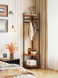 Movable Corner Garment Rack Bedroom Floor Standing Clothes Hanger Bedside Corner Storage Shelf Space-Saving Clothes Rack