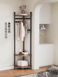 Movable Corner Garment Rack Bedroom Floor Standing Clothes Hanger Bedside Corner Storage Shelf Space-Saving Clothes Rack