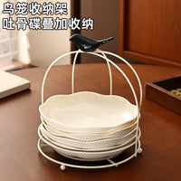 Vintage Style Household Bone Dish Snack Plate Living Room Dessert Fruit Plate Trash Plate with Storage Rack