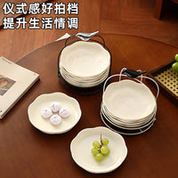 Vintage Style Household Bone Dish Snack Plate Living Room Dessert Fruit Plate Trash Plate with Storage Rack