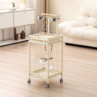 Luxury Bird Cage Villa with Wheels, Stand, Feeder, Square Tube, Large Parrot Cage with High Transparency Glass Anti-Splash