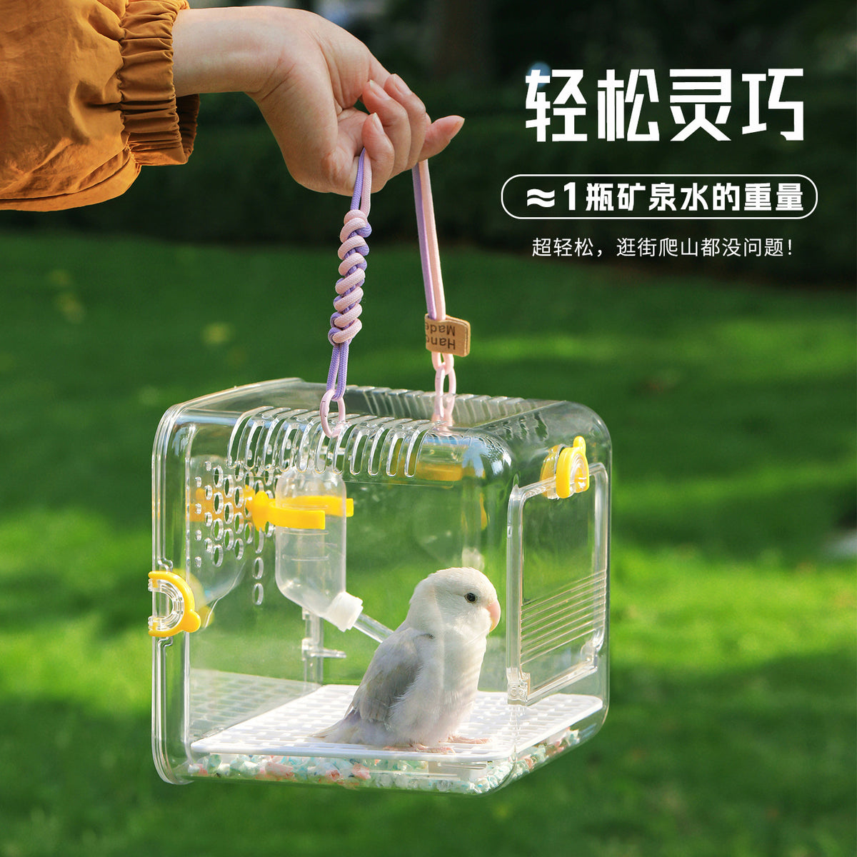Portable Transparent Pet Carrier for Birds and Hamsters - Breathable Travel Cage for Outdoor Observation