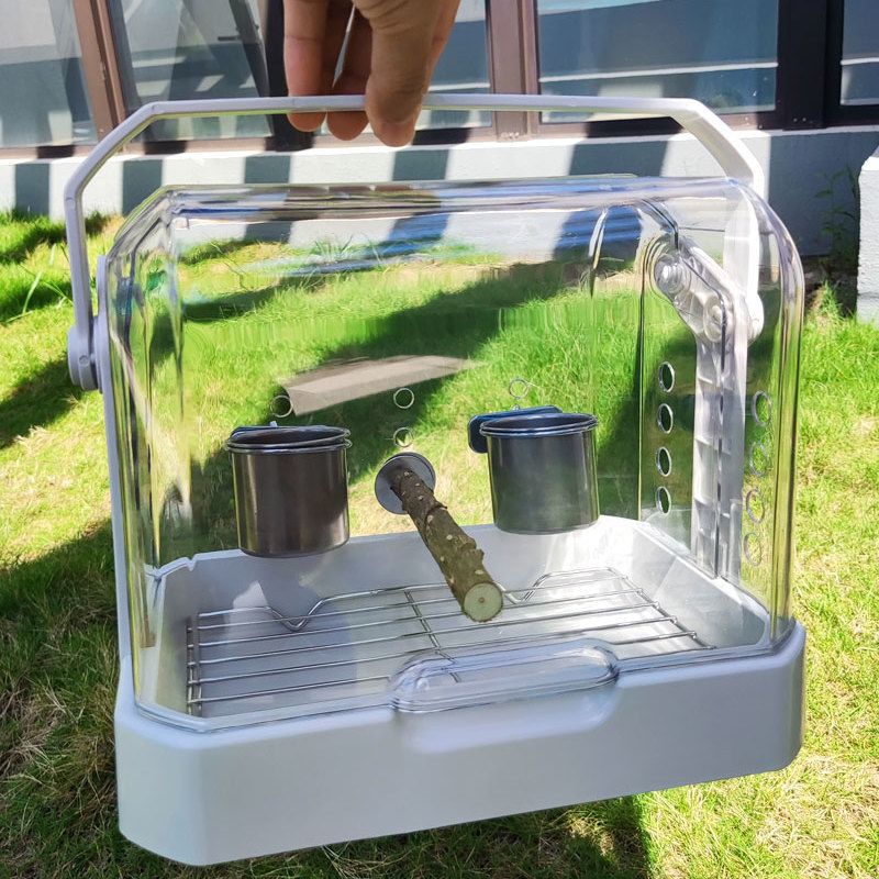 Portable Transparent Bird Carrier Cage for Parrots and Small Birds, Outdoor Travel Observation Cage