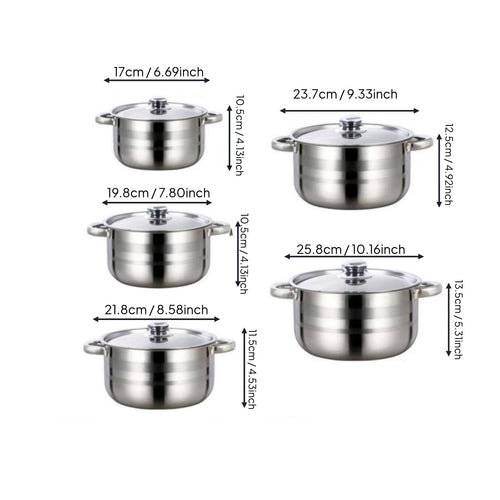 10 Pieces Multi-Diameter Cooking Pot Set Induction Compatible Soup Pot Set with Lids Thickened Body for Kitchen
