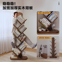 Solid Wood Tree-Shaped Bookshelf for Living Room