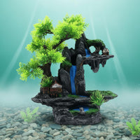 Aquatic Habitat Rockery Landscape Realistic Design Artificial Rockery with Tree Resin Mountain Decoration Aquatic Pet Habitat