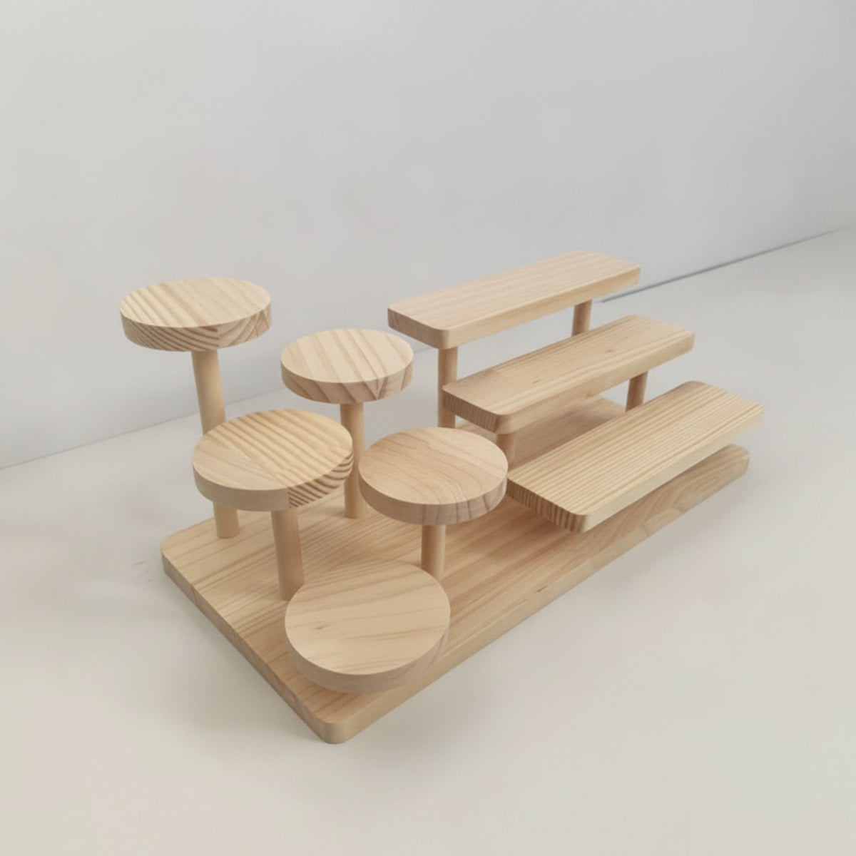 Tabletop Figurine Stand Tiered Wooden Display Rack Multifunctional Multi-Tier Display Shelf for Collectors, Desk Organization