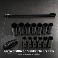 13 Pieces Deep Socket Set Flexible Socket Extension Spring Steel Socket Extension Bar Flexible Socket Extender Extension Bar Flexible Socket Extension Rod Improved Reach Corrugated Design Suitable for Workshop Garage Repair Maintenance