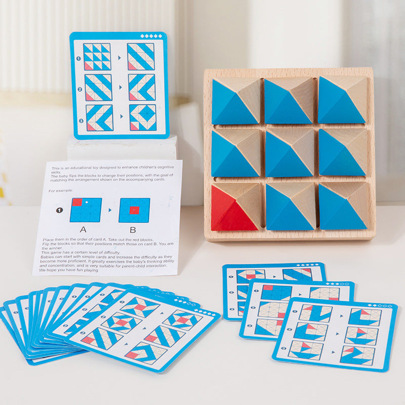 Wooden Geometric Flip Blocks Early Education Logic Training Toy for Kids