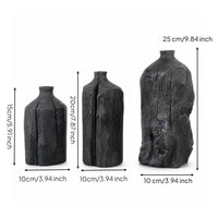 3 Pieces Carved Wood Vase Rustic Vessel Wabi-Sabi for Living Room
