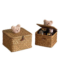 Rattan Woven Storage Box with Lid for Desktop Organization
