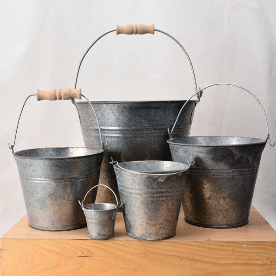 Vintage Iron Bucket Planter for Flowers and Storage