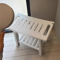 Non-Slip Plastic Shower Stool with Storage, Two-Tier Design for Bathroom Use