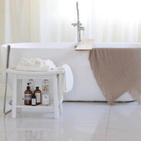 Non-Slip Plastic Shower Stool with Storage, Two-Tier Design for Bathroom Use