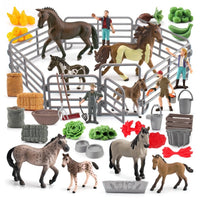 Wildlife Safari Horse Farm Model Set with Fence and Worker Figures