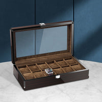 Wholesale 12-Slot Watch Box with High-Gloss Black Wood Grain