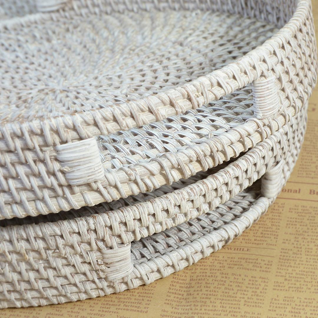 Round Rattan Tray for Table Storage and Serving