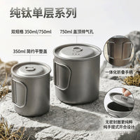 Pure Titanium Single-Layer Outdoor Camping Cup with Folding Handle