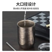 Pure Titanium Insulated Cup with Straw Lid, Double-Wall Beer Mug, Outdoor Thermal Cup