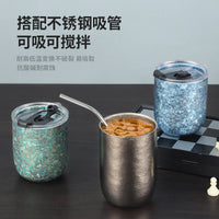 Pure Titanium Insulated Cup with Straw Lid, Double-Wall Beer Mug, Outdoor Thermal Cup