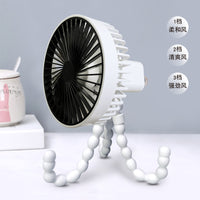 New Octopus Fan with Night Light, USB Rechargeable, 3 Speeds, for Desk, Handheld, or Stroller