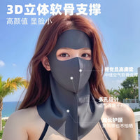 Summer Full Face Sun Protection Mask with Neck Cover, Ice Silk, 3D UV Protection
