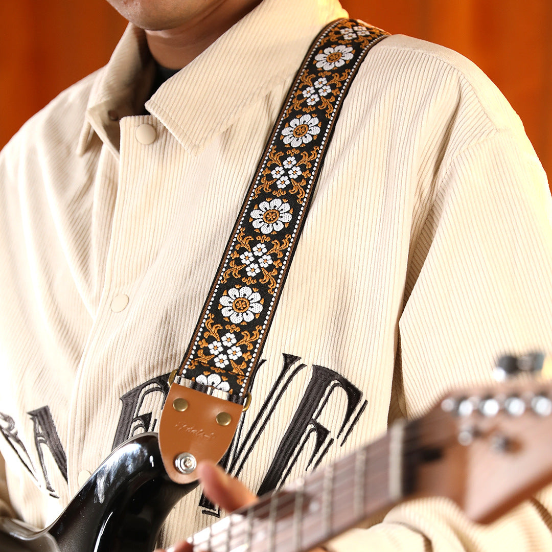 FOALS American Retro Embroidered Guitar Strap for Electric, Acoustic, Ukulele, Bass