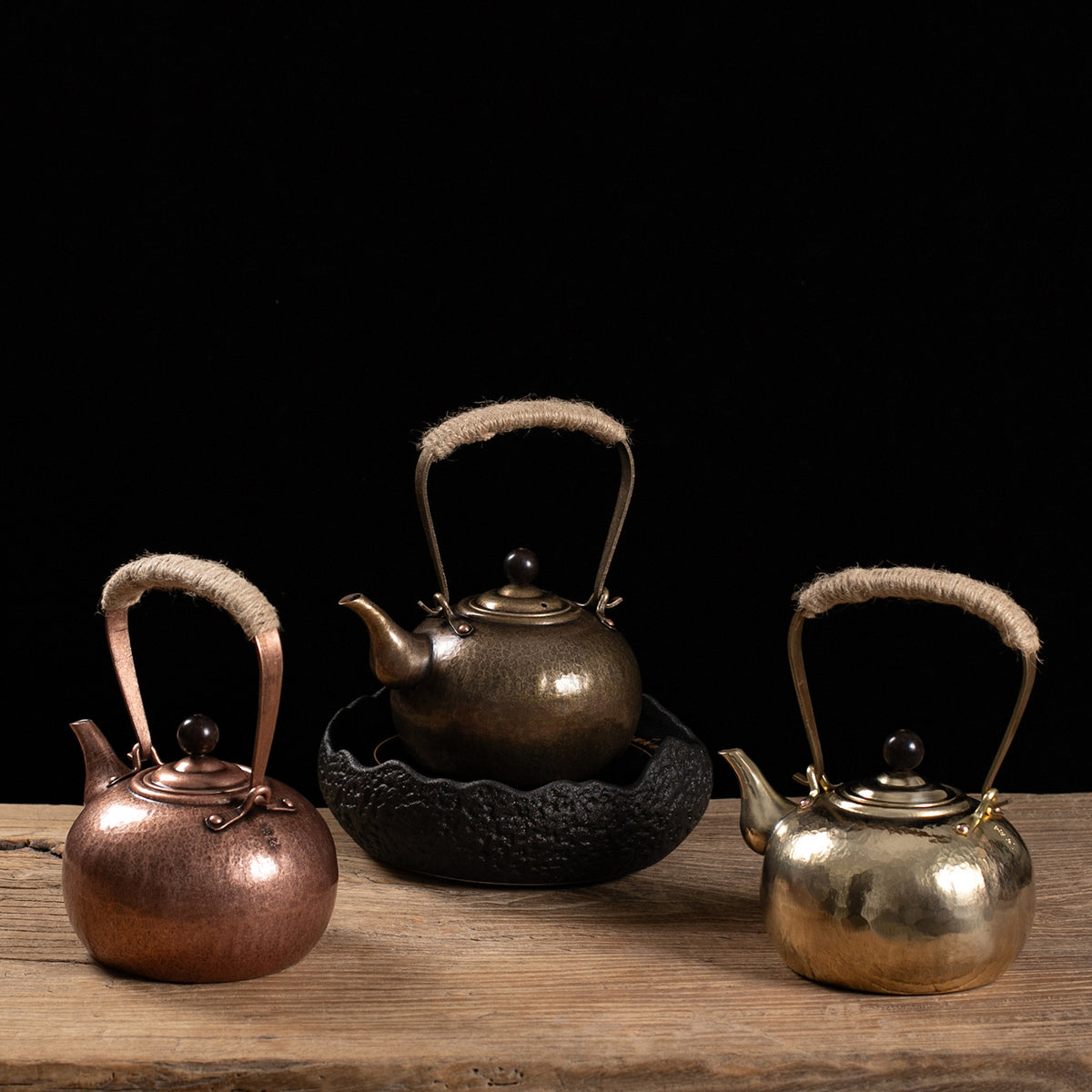 Hand-Hammered Copper Teapot with Antique Handle