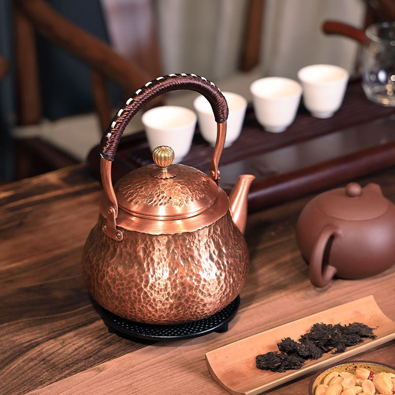 Purple Copper Teapot with Hammered Finish and Large Capacity