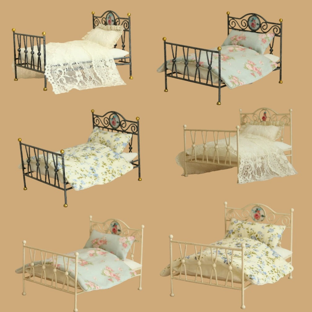 Vintage Metal Bed for BJD Dolls, 1/12 Scale, Miniature Dollhouse Furniture