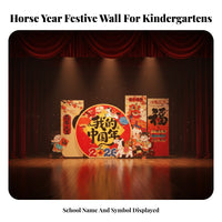Kindergarten New Year Backdrop, Horse Theme, Custom Wall Panel, Festive Scene Decor