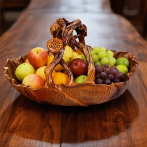 Hand-Carved Camphor Wood Lotus Leaf Fruit Basket