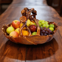 Hand-Carved Camphor Wood Lotus Leaf Fruit Basket