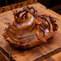 Hand-Carved Camphor Wood Lotus Leaf Fruit Basket