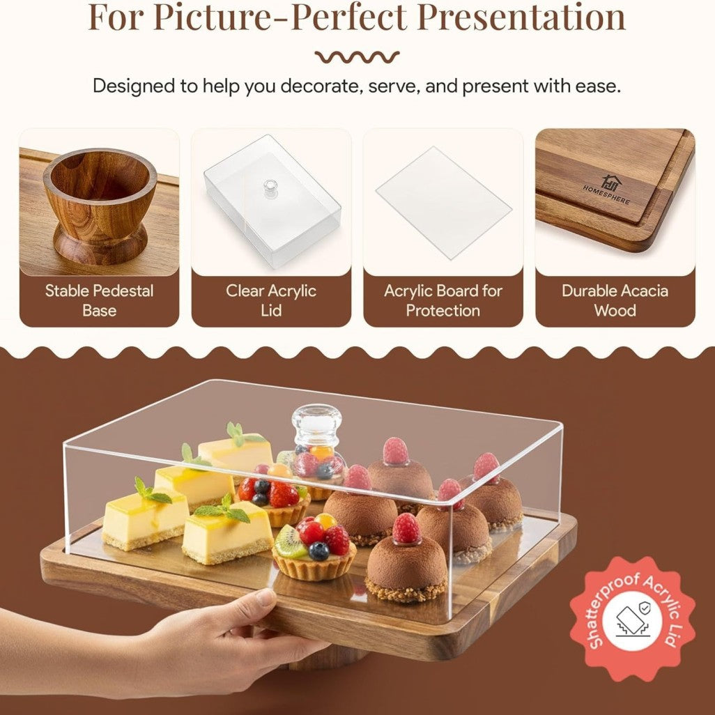 Acacia Wood Tall Cake Stand for Desserts and Party Decor