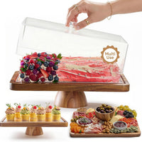 Acacia Wood Tall Cake Stand for Desserts and Party Decor