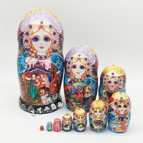 Ten-Layer Russian Style Wooden Matryoshka Doll Set for Children