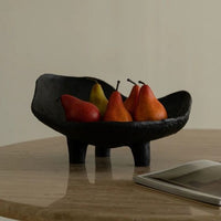 NRB Wabi-Sabi Style Black Ceramic Fruit Bowl Resin Storage Tray Vintage Art Decor