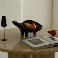 NRB Wabi-Sabi Style Black Ceramic Fruit Bowl Resin Storage Tray Vintage Art Decor